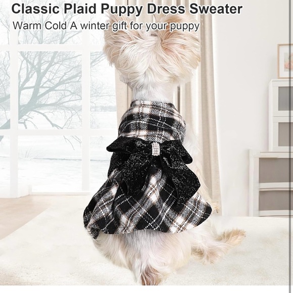 Dress Plaid Dog Sweaters for Small Dogs Girl Winter Pet Dress Small Dog Outfits - Picture 2 of 9